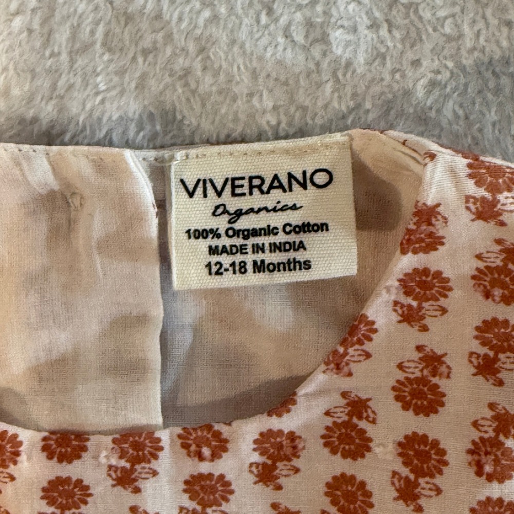 Viverano Organics Baby Girl Floral Romper Dress Set 100% Organic Cotton 12-18M - Picture 3 of 5
